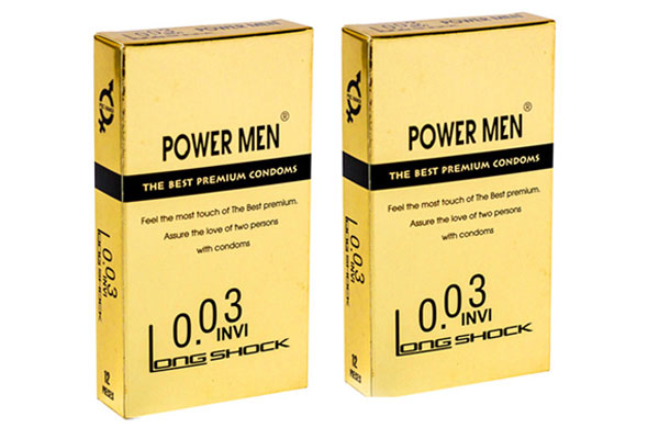Bao cao su siêu mỏng Power Men 0.03 Invi Long Shock hộp 12 chiếc